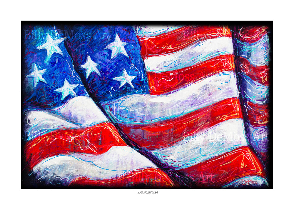 Colorful abstract painting of an American flag