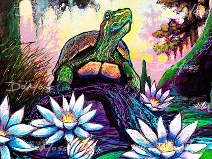 Turtle Sunrise | Turtle Wall Art Print, Louisiana Swamp Print,