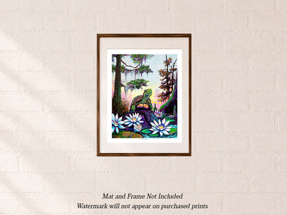 Turtle Sunrise | Turtle Wall Art Print, Louisiana Swamp Print,